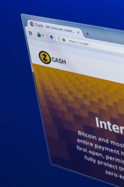 Ryazan, Rusya Federasyonu - 29 Mart 2018 - Zcash ana cryptocurrency PC ekran, web adresi - z.cash