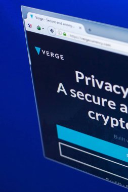 Ryazan, Rusya Federasyonu - 29 Mart 2018 - ana kenar-in cryptocurrency üstünde Pc ekran, web adresi - vergecurrency.com.