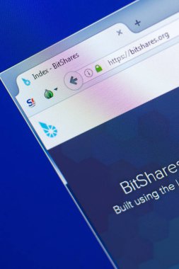 Ryazan, Rusya Federasyonu - 29 Mart 2018 - PC, web adresini bir ekranda Bitshares ana cryptocurrency - bitshares.org
