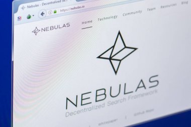 Ryazan, Russia - March 29, 2018 - Homepage of Nebulas Token cryptocurrency on the PC display, web address - nebulas.io. clipart