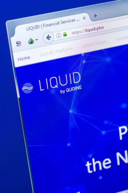 Ryazan, Rusya Federasyonu - 29 Mart 2018 - ana sıvı cryptocurrency PC ekran, web adresi - liquid.plus