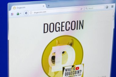 Ryazan, Rusya Federasyonu - 29 Mart 2018 - Dogecoin ana Kripto para üstünde belgili tanımlık Pc göstermek, web adresi - dogecoin.com.