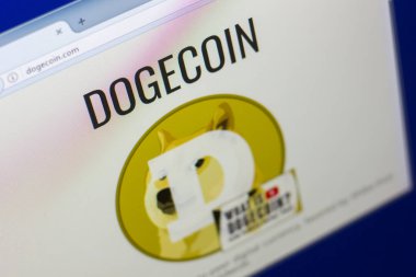 Ryazan, Rusya Federasyonu - 29 Mart 2018 - Dogecoin ana Kripto para üstünde belgili tanımlık Pc göstermek, web adresi - dogecoin.com.