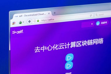 Ryazan, Rusya Federasyonu - 29 Mart 2018 - Aelf ana Kripto para üstünde belgili tanımlık Pc göstermek, web adresi - aelf.io