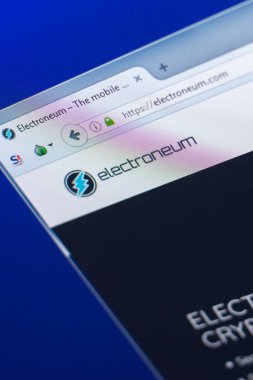 Ryazan, Rusya Federasyonu - 29 Mart 2018 - Electroneum ana Kripto para üstünde belgili tanımlık Pc göstermek, web adresi - electroneum.com.