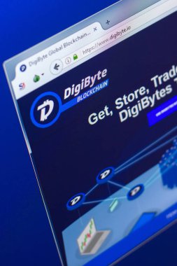 Ryazan, Rusya Federasyonu - 29 Mart 2018 - Digibyte ana Kripto para üstünde belgili tanımlık göstermek PC, web adresi - digibyte.co.