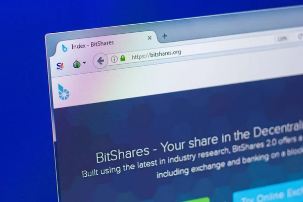 Ryazan Rusia Maret 2018 Laman Dari Bitshares Org Cryptocurrency Pada — Stok Foto