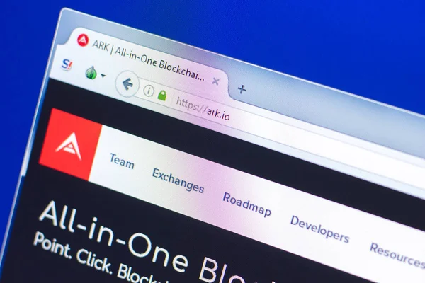 Ryazan, russland - 29. März 2018 - Homepage der Kryptowährung ark auf dem PC-Display, Webadresse - ark.io — Stockbild Ryazan Russland März 2018 Homepage Der Kryptowährung Ark Auf Dem — Stockfoto