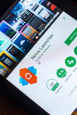 Ryazan, Rusya Federasyonu - 21 Mart 2018 - Nova Launcher uygulaması Tablet Pc bir ekranda