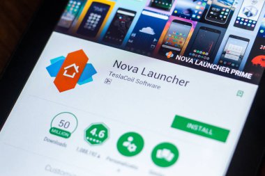 Ryazan, Rusya Federasyonu - 21 Mart 2018 - Nova Launcher uygulaması Tablet Pc bir ekranda