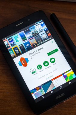 Ryazan, Rusya Federasyonu - 21 Mart 2018 - Nova Launcher uygulaması Tablet Pc bir ekranda