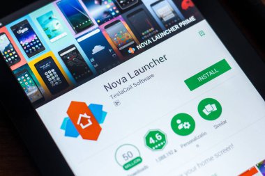 Ryazan, Rusya Federasyonu - 21 Mart 2018 - Nova Launcher uygulaması Tablet Pc bir ekranda