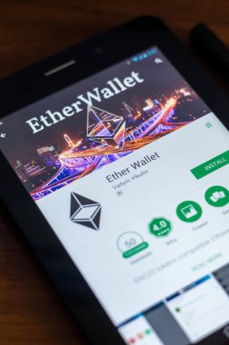 Ryazan, Rusya Federasyonu - 21 Mart 2018 - Ethereum cryptocurrency m-cüzdan mobil uygulaması Tablet Pc ekranda