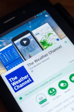 Ryazan, Rusya Federasyonu - 21 Mart 2018 - hava durumu kanalını mobil uygulaması Tablet Pc ekranda