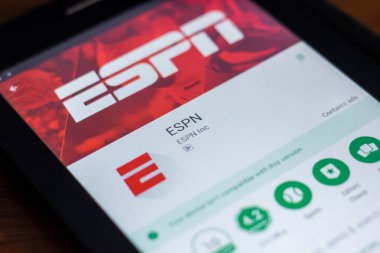 Ryazan, Rusya Federasyonu - 21 Mart 2018 - Espn mobil uygulaması Tablet Pc ekranda