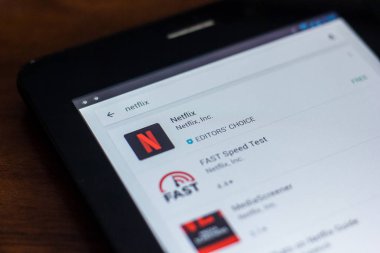 Ryazan, Rusya Federasyonu - 21 Mart 2018 - Netflix simgesi mobil uygulamalar listesi