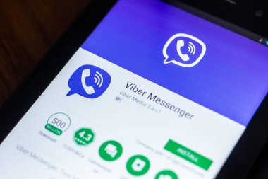 Ryazan, Rusya Federasyonu - 21 Mart 2018 - Viber Messenger mobil uygulaması Tablet Pc ekranda