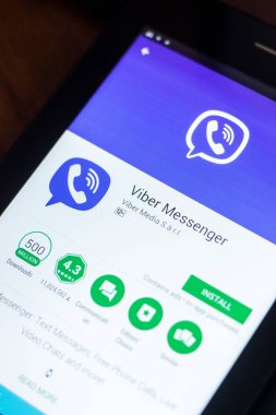 Ryazan, Rusya Federasyonu - 21 Mart 2018 - Viber Messenger mobil uygulaması Tablet Pc ekranda