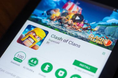 Ryazan, Rusya Federasyonu - 21 Mart 2018 - Clash of klan mobil uygulaması Tablet Pc ekranda