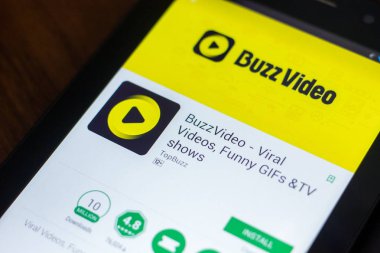 Ryazan, Rusya Federasyonu - 21 Mart 2018 - Buzz Video mobil uygulaması Tablet Pc ekranda