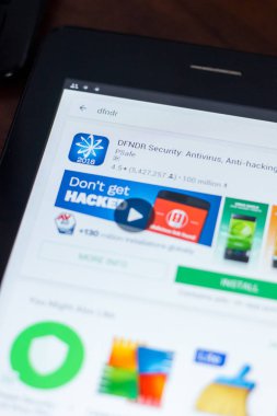 Ryazan, Rusya Federasyonu - 21 Mart 2018 - Dfndr güvenlik simgesi mobil uygulamalar listesi