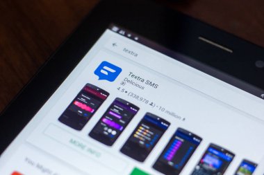 Ryazan, Rusya Federasyonu - 21 Mart 2018 - Textra Sms simgesi mobil uygulamalar listesi.