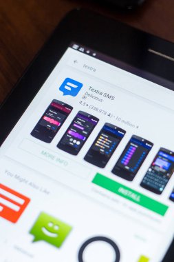Ryazan, Rusya Federasyonu - 21 Mart 2018 - Textra Sms simgesi mobil uygulamalar listesi.