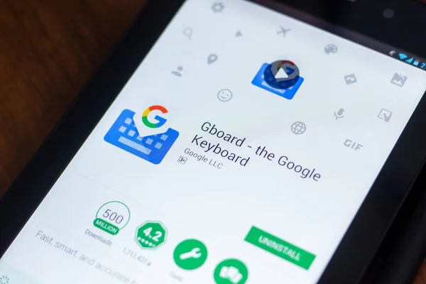 Ryazan Federacja Rosyjska Marca 2018 Gboard Aplikacja Mobilna Klawiatura Google — Zdjęcie stockowe