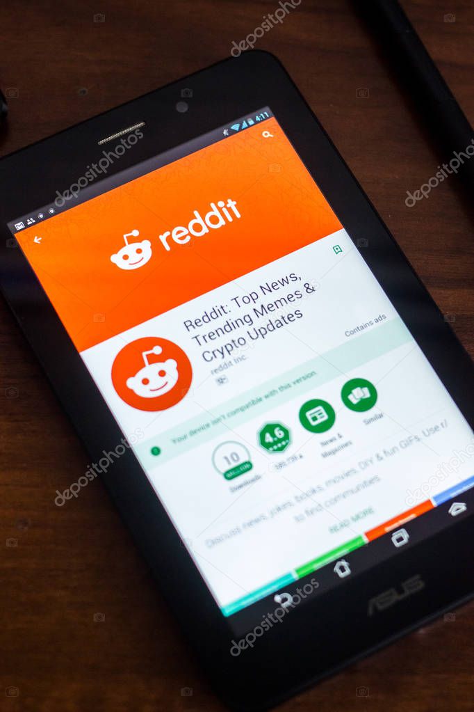 Ryazan, Russia - March 21, 2018 - Reddit mobile app on the display of tablet PC