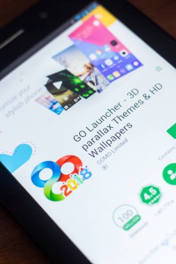 Ryazan, Rusya Federasyonu - 21 Mart 2018 - Go Launcher mobil uygulaması Tablet Pc ekranda