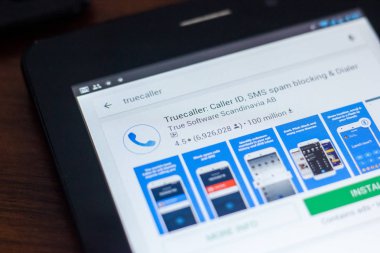Ryazan, Rusya Federasyonu - 21 Mart 2018 - Truecaller simgesi mobil uygulamalar listesi