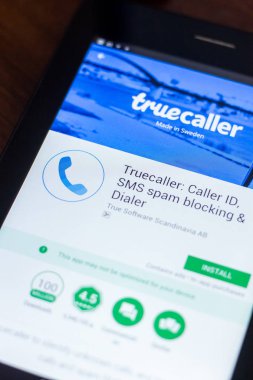 Ryazan, Rusya Federasyonu - 21 Mart 2018 - Truecaller mobil uygulaması Tablet Pc ekranda