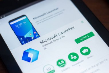 Ryazan, Rusya Federasyonu - 21 Mart 2018 - Microsoft Launcher mobil uygulaması Tablet Pc ekranda.