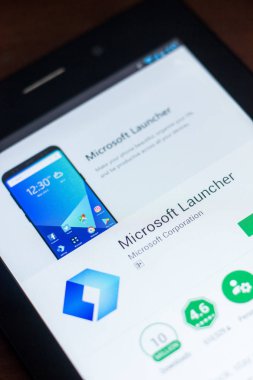 Ryazan, Rusya Federasyonu - 21 Mart 2018 - Microsoft Launcher mobil uygulaması Tablet Pc ekranda.
