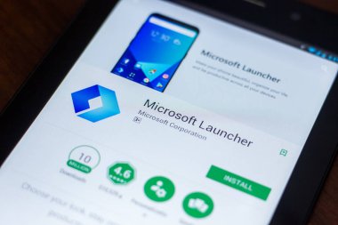 Ryazan, Rusya Federasyonu - 21 Mart 2018 - Microsoft Launcher mobil uygulaması Tablet Pc ekranda.