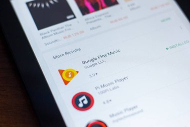 Ryazan, Rusya Federasyonu - 21 Mart 2018 - Google oynamak müzik simgesini mobil uygulamalar listesi.