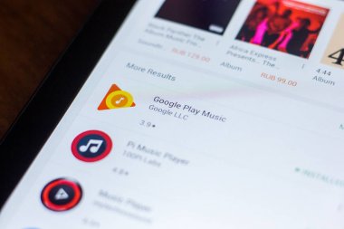 Ryazan, Rusya Federasyonu - 21 Mart 2018 - Google oynamak müzik simgesini mobil uygulamalar listesi.