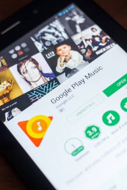 Ryazan, Rusya Federasyonu - 21 Mart 2018 - Google oynamak müzik mobil uygulaması Tablet Pc ekranda.