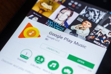 Ryazan, Rusya Federasyonu - 21 Mart 2018 - Google oynamak müzik mobil uygulaması Tablet Pc ekranda.