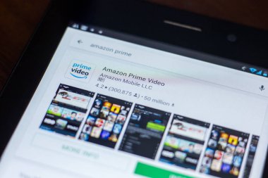 Ryazan, Rusya Federasyonu - 21 Mart 2018 - Amazon Prime Video simgesi mobil uygulamalar listesi.