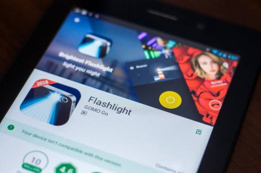 Ryazan, Rusya Federasyonu - 21 Mart 2018 - el feneri mobil uygulaması Tablet Pc ekranda.