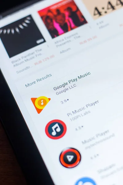 Ryazan, Rusya Federasyonu - 21 Mart 2018 - Google oynamak müzik simgesini mobil uygulamalar listesi. — Stok fotoğraf