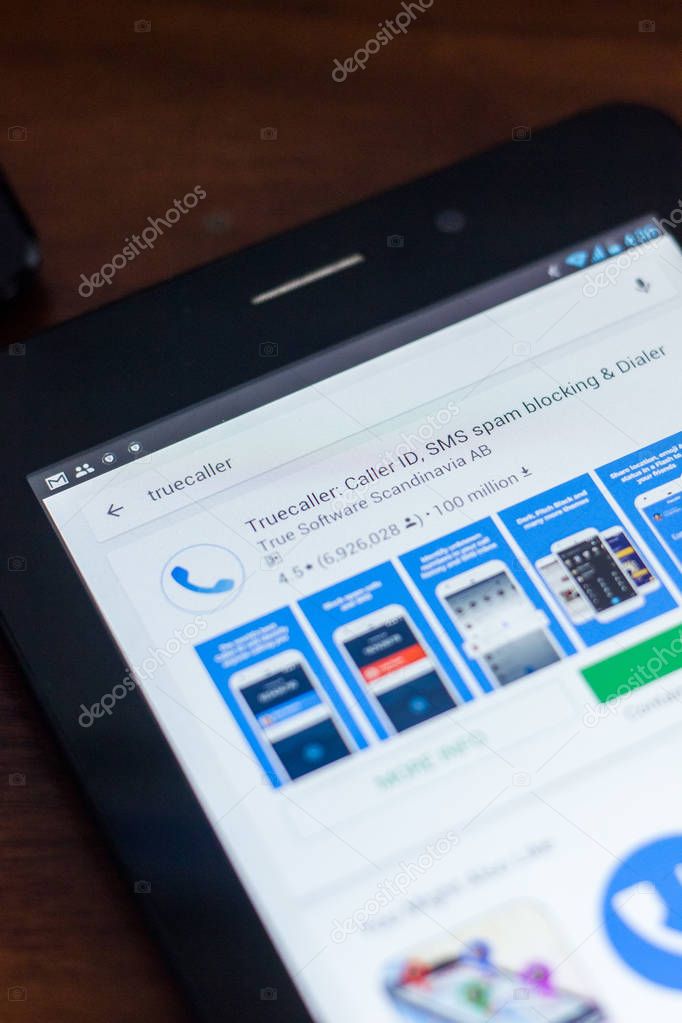 Ryazan, Russia - March 21, 2018 - Truecaller icon in the list of mobile apps