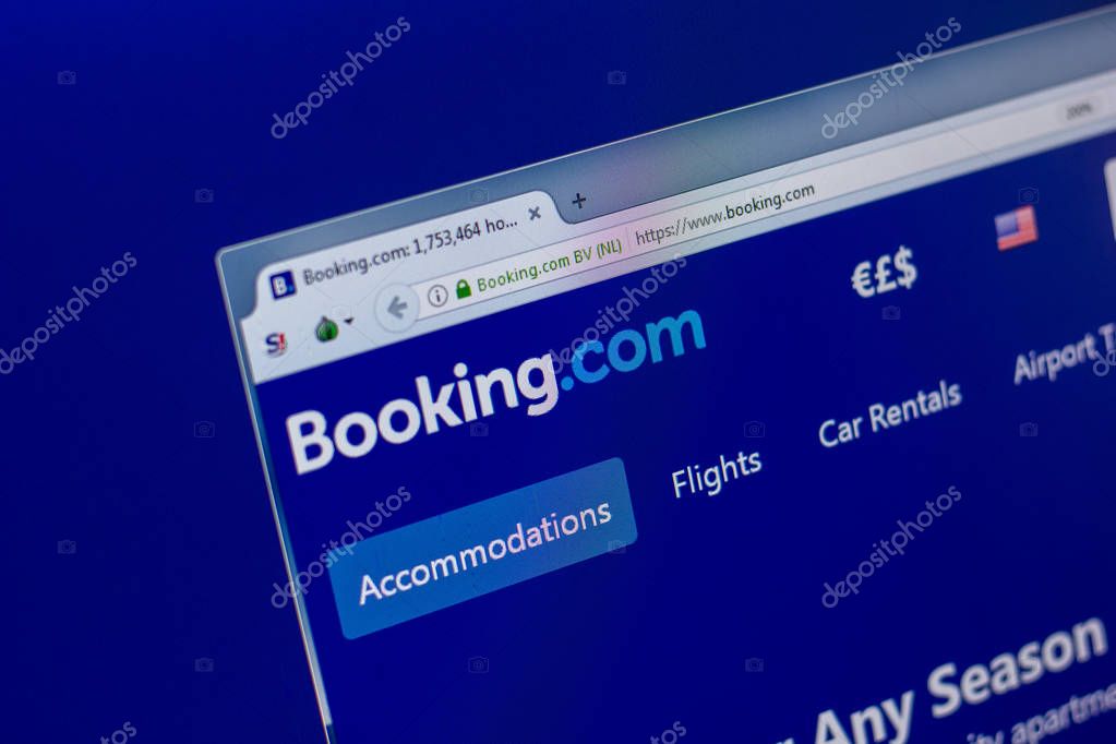 Ryazan, Russia - April 16, 2018 - Homepage of Booking.com website on the display of PC
