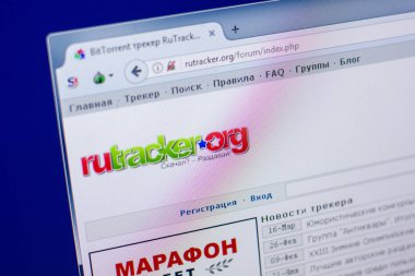 Ryazan, Russia - April 16, 2018 - Homepage of Rutracker website on the display of PC, url - rutracker.org clipart