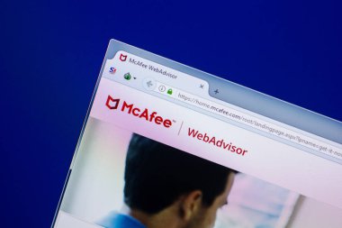 Ryazan, Rusya Federasyonu - 16 Nisan 2018 - Mcafee ana Web sitesi Pc, url ekranda - mcafee.com.