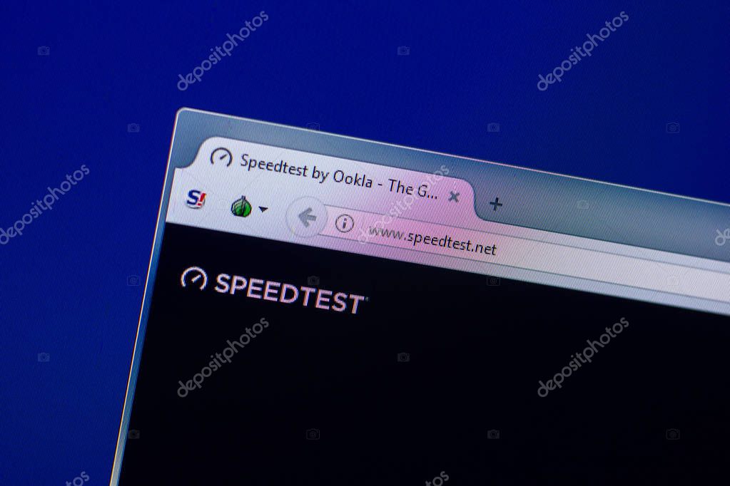 Ryazan, Russia - April 16, 2018 - Homepage of SpeedTest service on the display of PC, url - speedtest.net