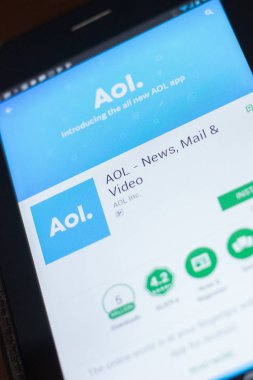 Ryazan, Rusya Federasyonu - 19 Nisan 2018 - Aol mobil uygulaması Tablet Pc ekranda.