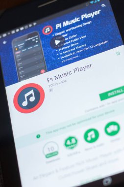 Ryazan, Rusya Federasyonu - 19 Nisan 2018 - Pi müzik çalar mobil uygulaması Tablet Pc ekranda.