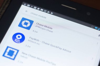 Ryazan, Rusya Federasyonu - 19 Nisan 2018 - Chase cep simgesi üzerinde mobil uygulamalar listesi.
